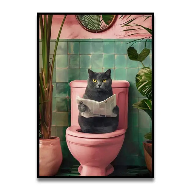 Whimsical Cat Bathroom Wall Art Print
