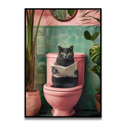 Whimsical Cat Bathroom Wall Art Print