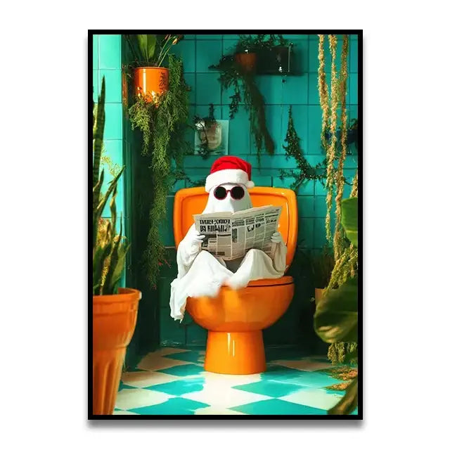 Whimsical Cat Bathroom Wall Art Print