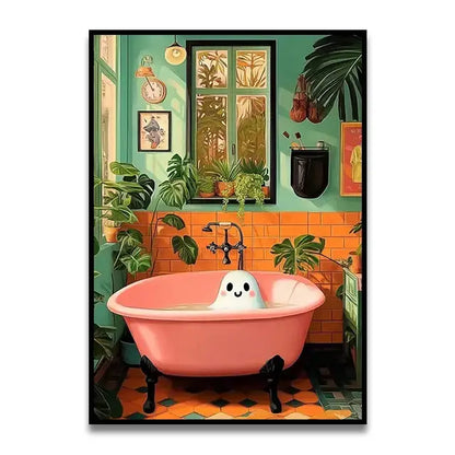Whimsical Cat Bathroom Wall Art Print
