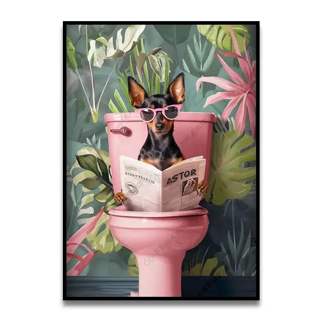 Whimsical Cat Bathroom Wall Art Print