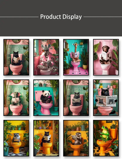 Whimsical Cat Bathroom Wall Art Print