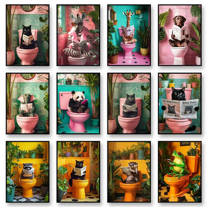 Whimsical Cat Bathroom Wall Art Print