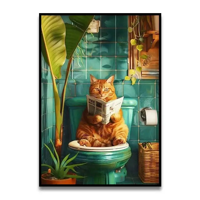 Whimsical Cat Bathroom Wall Art Print