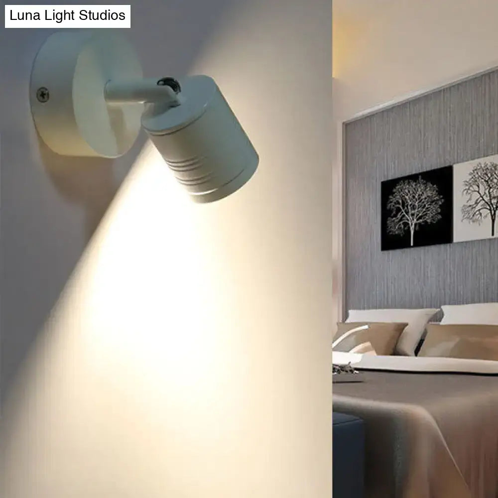 White Cylinder LED Wall Sconce Lamp for Bedside - Simple Style Metal Light Fixture in Warm/White Light