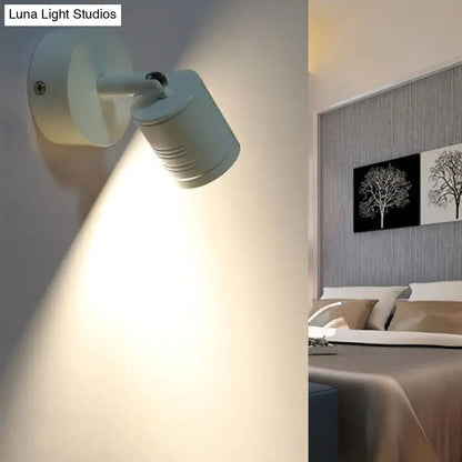 White Cylinder LED Wall Sconce Lamp for Bedside - Simple Style Metal Light Fixture in Warm/White Light