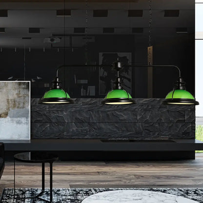 White/Green Glass Dome Pendant Lighting with Industrial Vibe - 3 Lights, Ideal for Dining Table, Includes Chain