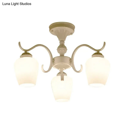 White Opaline Glass Cone Ceiling Lamp - 6-Light Semi Flush Chandelier in Countryside Style - 18.5"/24.5" Width