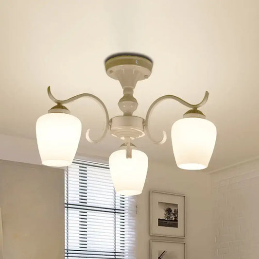 White Opaline Glass Cone Ceiling Lamp - 6-Light Semi Flush Chandelier in Countryside Style - 18.5"/24.5" Width - Tampa Home & Garden Store