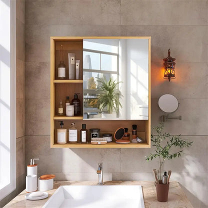 Wood Medicine Cabinet with Mirror and Storage
