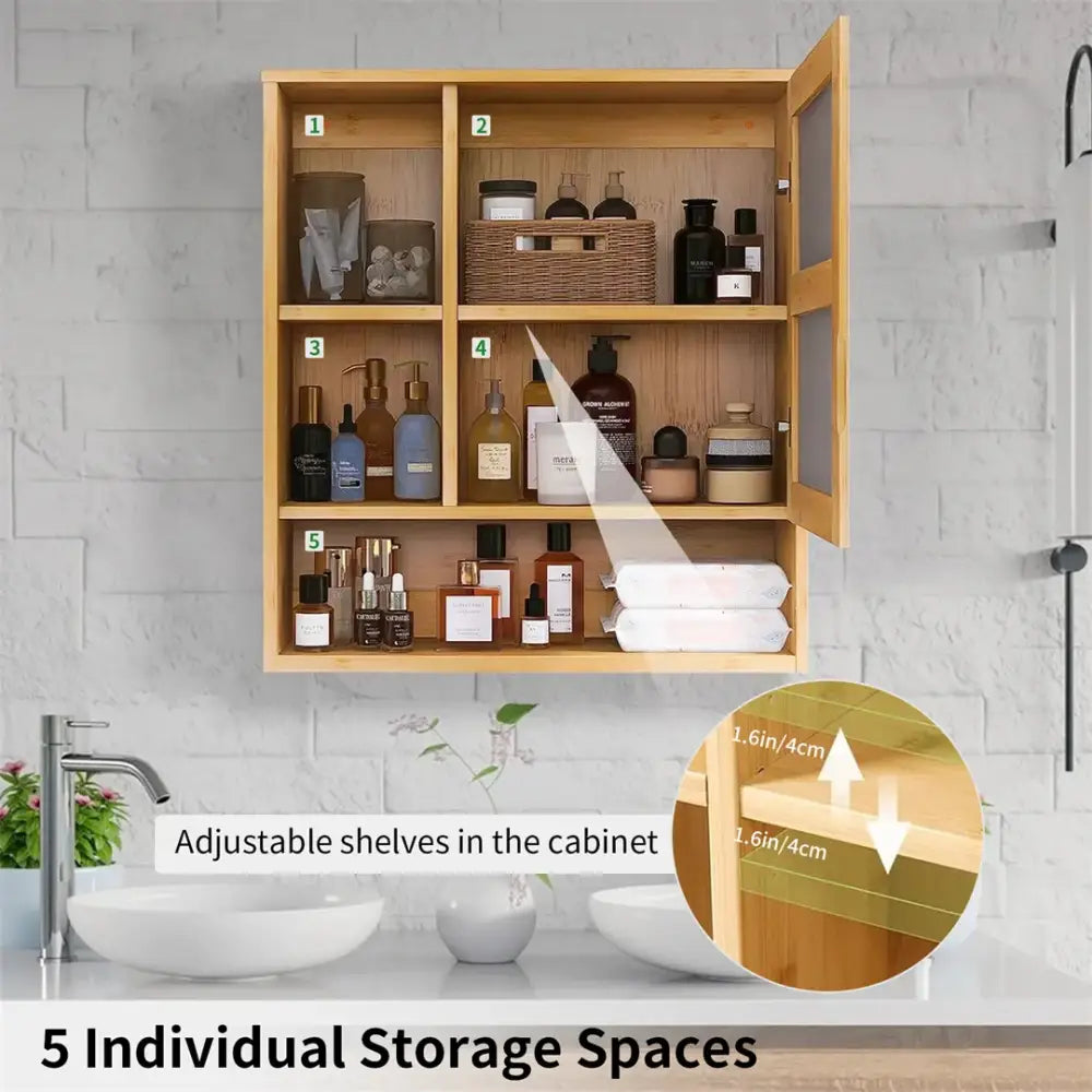 Wood Medicine Cabinet with Mirror and Storage