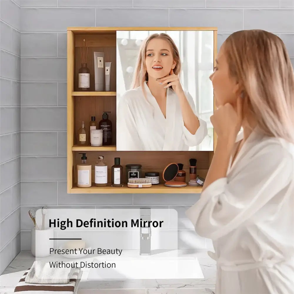Wood Medicine Cabinet with Mirror and Storage