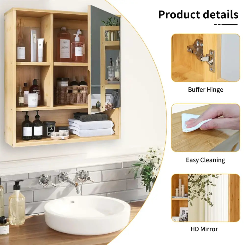 Wood Medicine Cabinet with Mirror and Storage