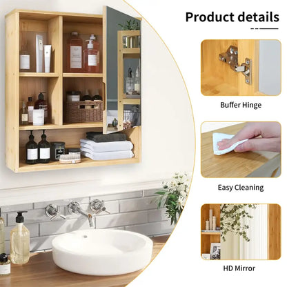 Wood Medicine Cabinet with Mirror and Storage