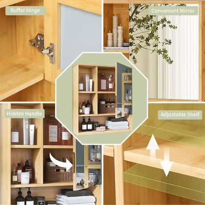 Wood Medicine Cabinet with Mirror and Storage