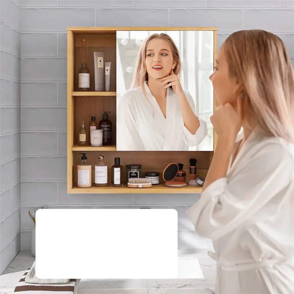 Wood Medicine Cabinet with Mirror and Storage