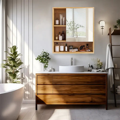 Wood Medicine Cabinet with Mirror and Storage