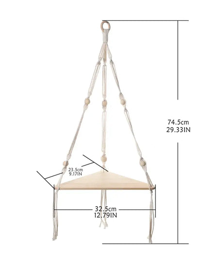 Wooden Corner Shelf with Macrame - Boho Wall Decor