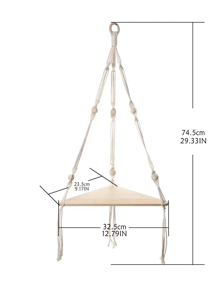Wooden Corner Shelf with Macrame - Boho Wall Decor