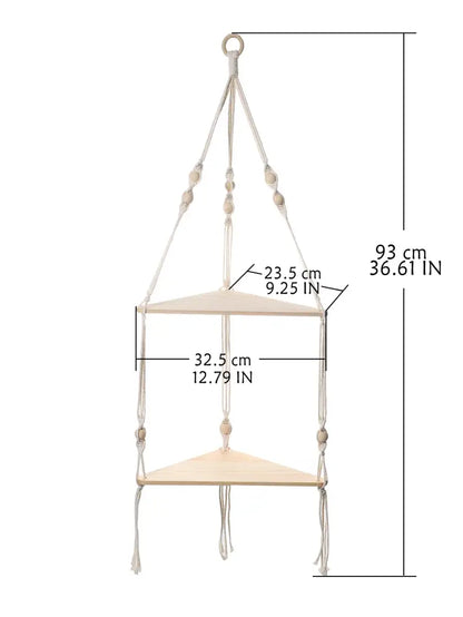 Wooden Corner Shelf with Macrame - Boho Wall Decor