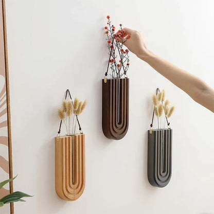 Wooden Flower Vase Wall Mount Holder
