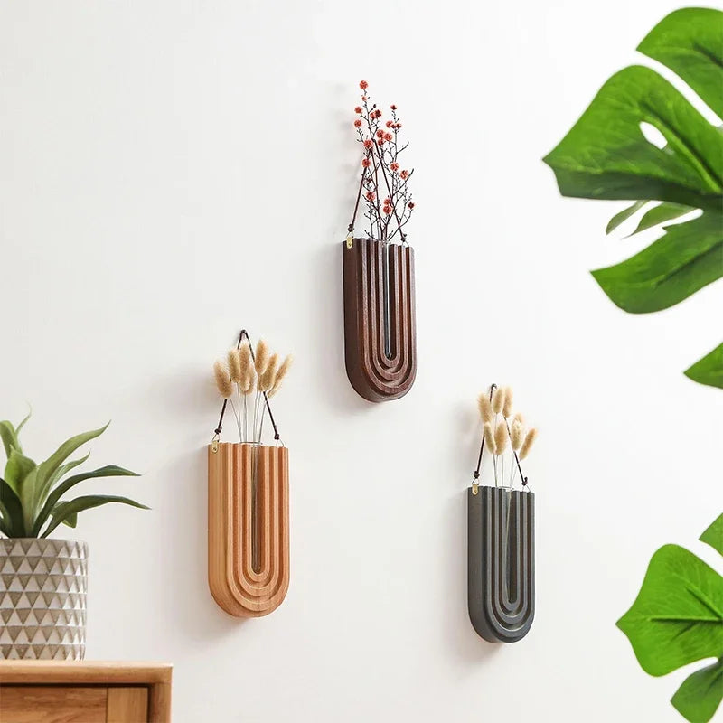 Wooden Flower Vase Wall Mount Holder