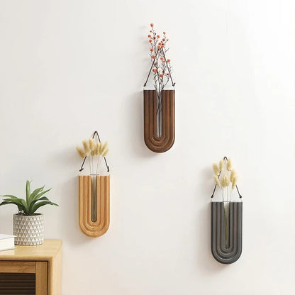 Wooden Flower Vase Wall Mount Holder