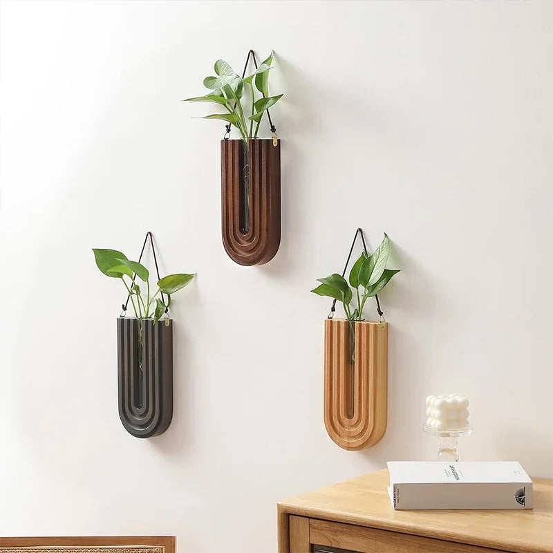 Wooden Flower Vase Wall Mount Holder