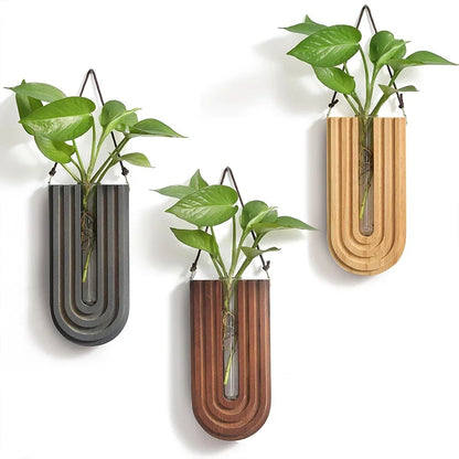 Wooden Flower Vase Wall Mount Holder