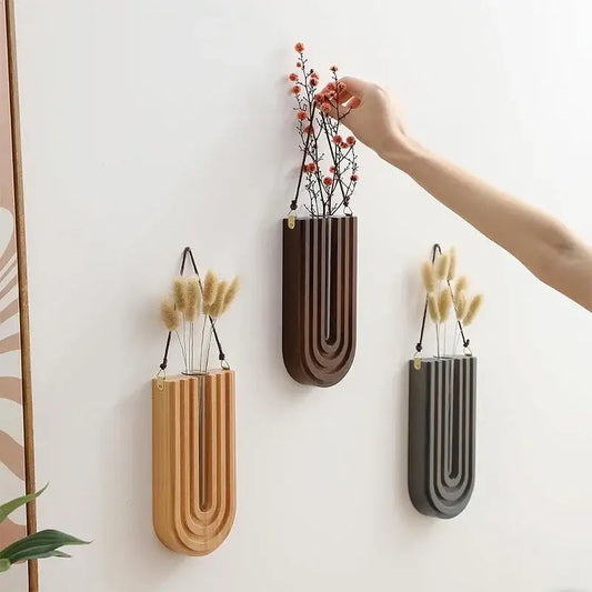 Wooden Flower Vase Wall Mount Holder