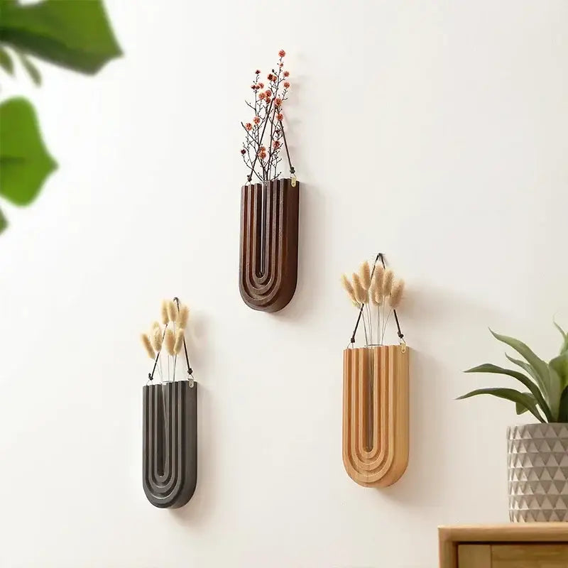 Wooden Flower Vase Wall Mount Holder