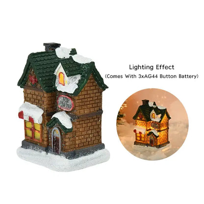 Decoraciones navideñas de madera con luces LED en forma de casa