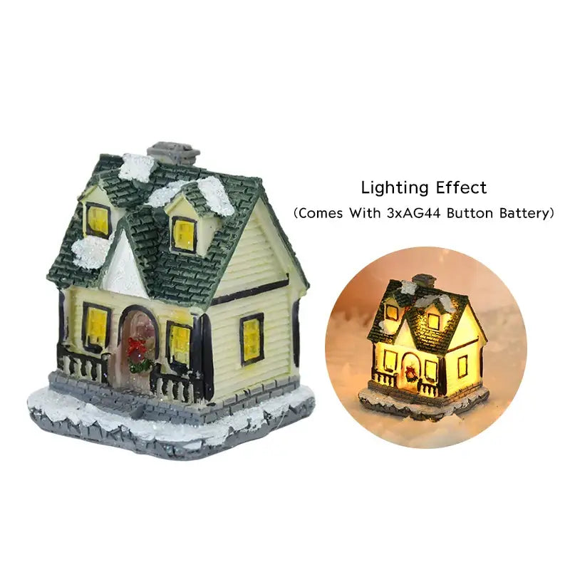 Decoraciones navideñas de madera con luces LED en forma de casa