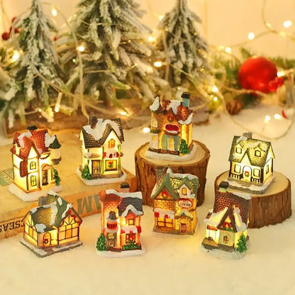 Decoraciones navideñas de madera con luces LED en forma de casa