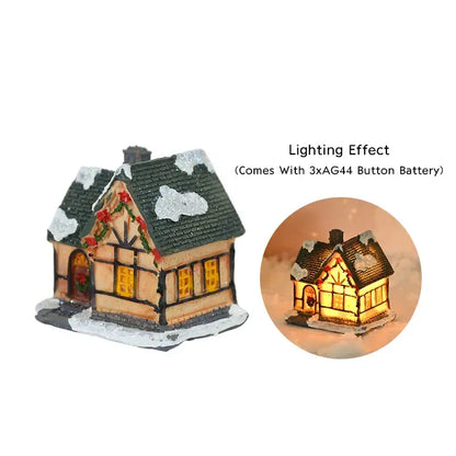 Decoraciones navideñas de madera con luces LED en forma de casa