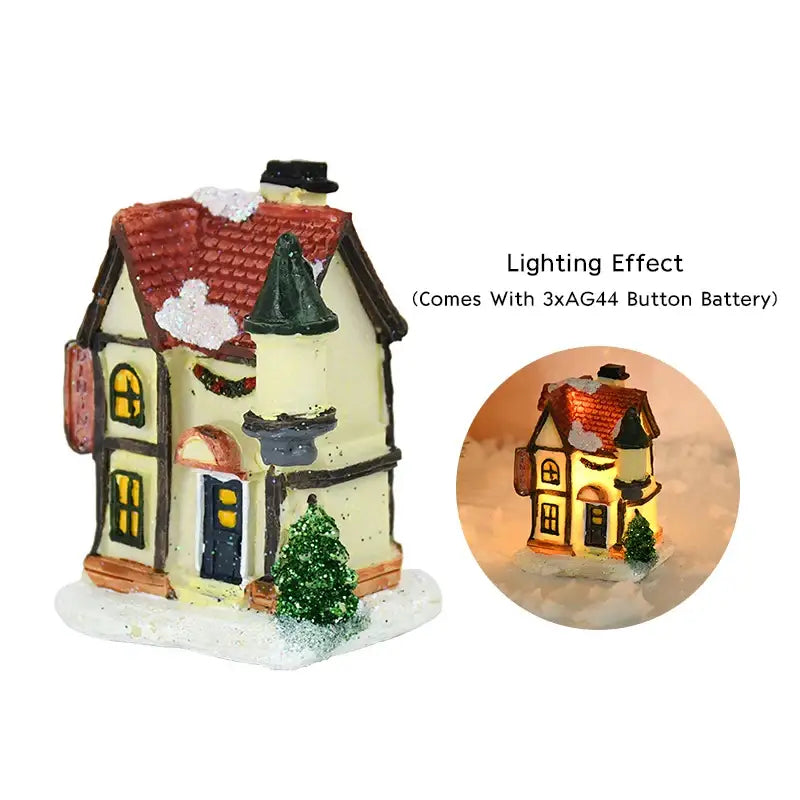 Decoraciones navideñas de madera con luces LED en forma de casa