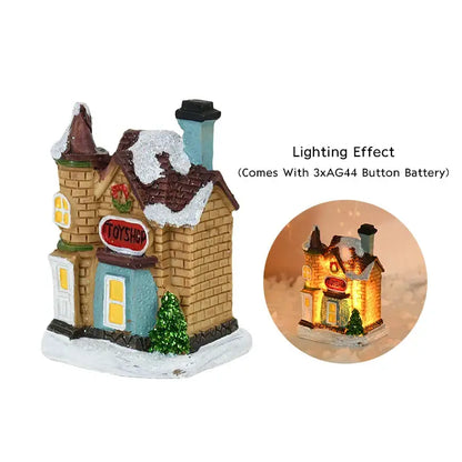 Decoraciones navideñas de madera con luces LED en forma de casa