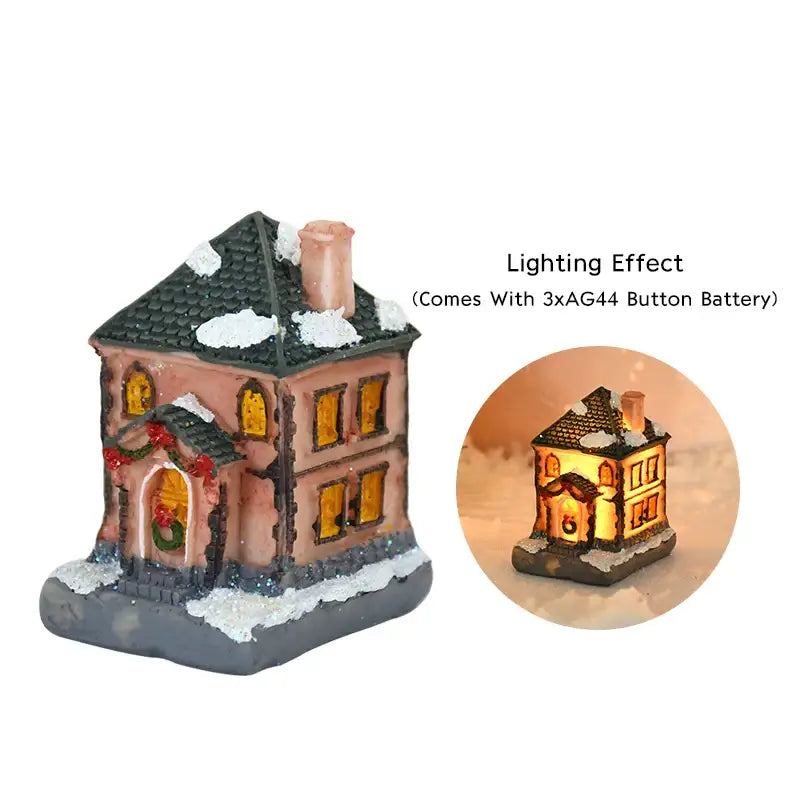 Decoraciones navideñas de madera con luces LED en forma de casa