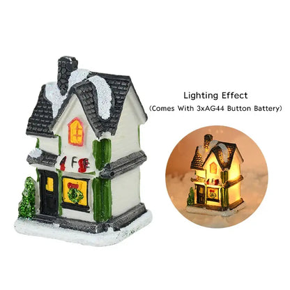 Decoraciones navideñas de madera con luces LED en forma de casa