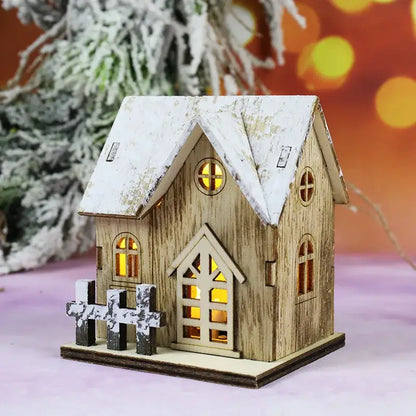 Decoraciones navideñas de madera con luces LED en forma de casa