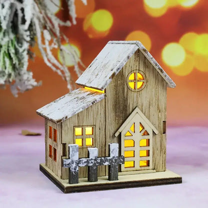 Decoraciones navideñas de madera con luces LED en forma de casa