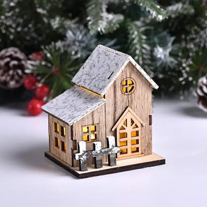 Decoraciones navideñas de madera con luces LED en forma de casa