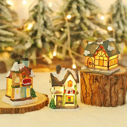 Decoraciones navideñas de madera con luces LED en forma de casa