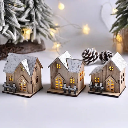 Decoraciones navideñas de madera con luces LED en forma de casa