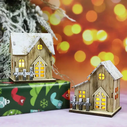 Decoraciones navideñas de madera con luces LED en forma de casa