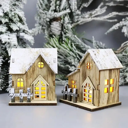 Decoraciones navideñas de madera con luces LED en forma de casa