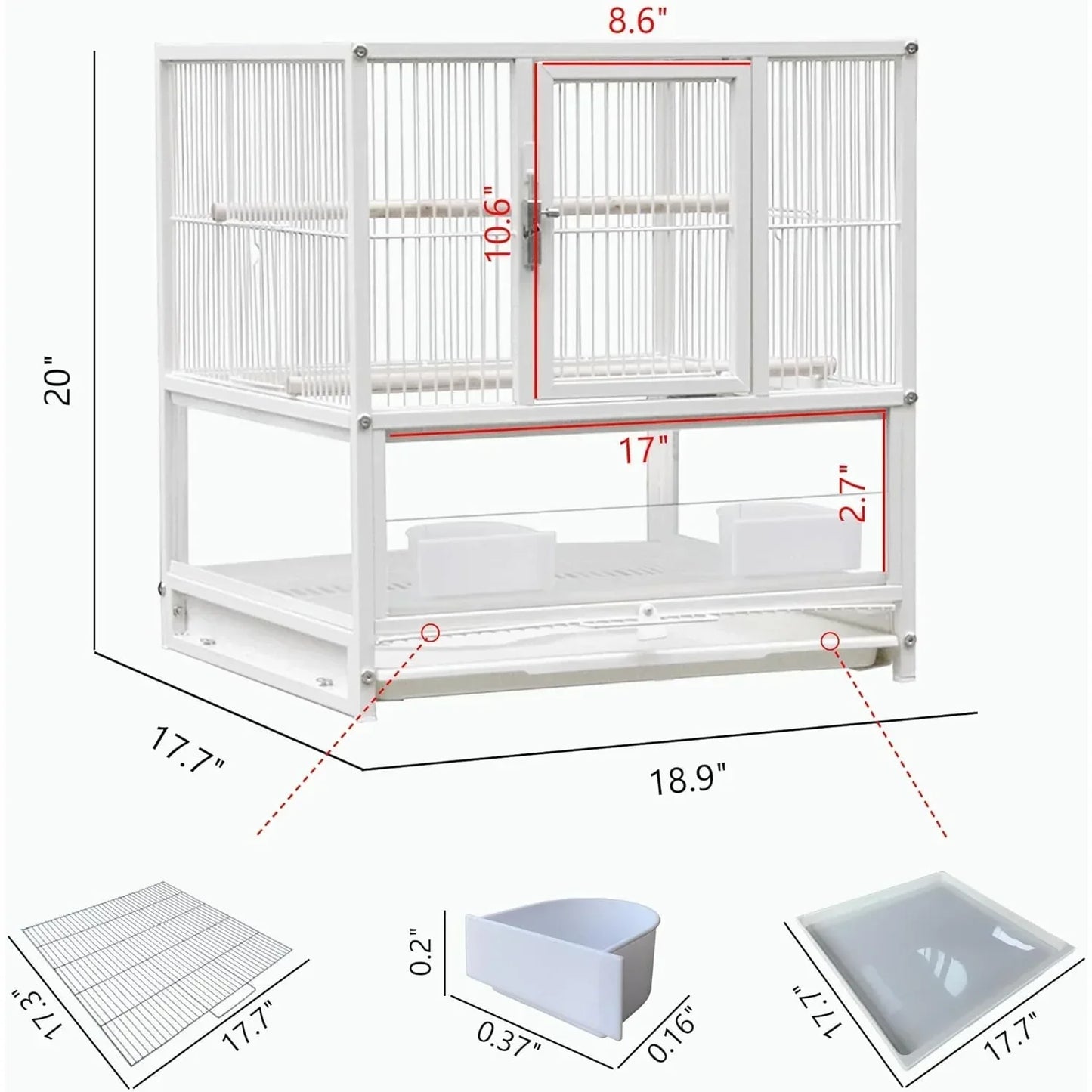 Wrought Iron Bird Cage for Conures, Lovebirds - 30 Inch
