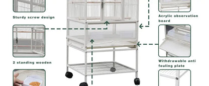 Wrought Iron Bird Cage for Conures, Lovebirds - 30 Inch
