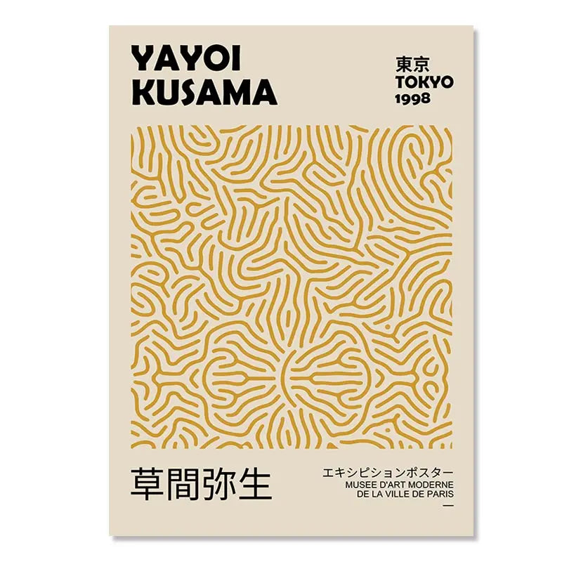 Arte en lienzo floral naranja inspirado en Yayoi Kusama