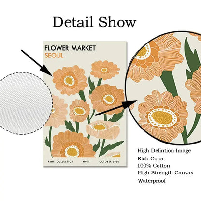 Arte en lienzo floral naranja inspirado en Yayoi Kusama
